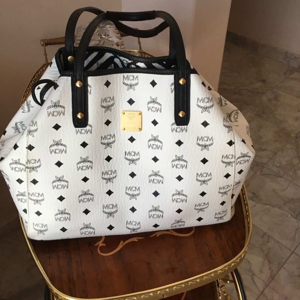 White MCM large reversible tote